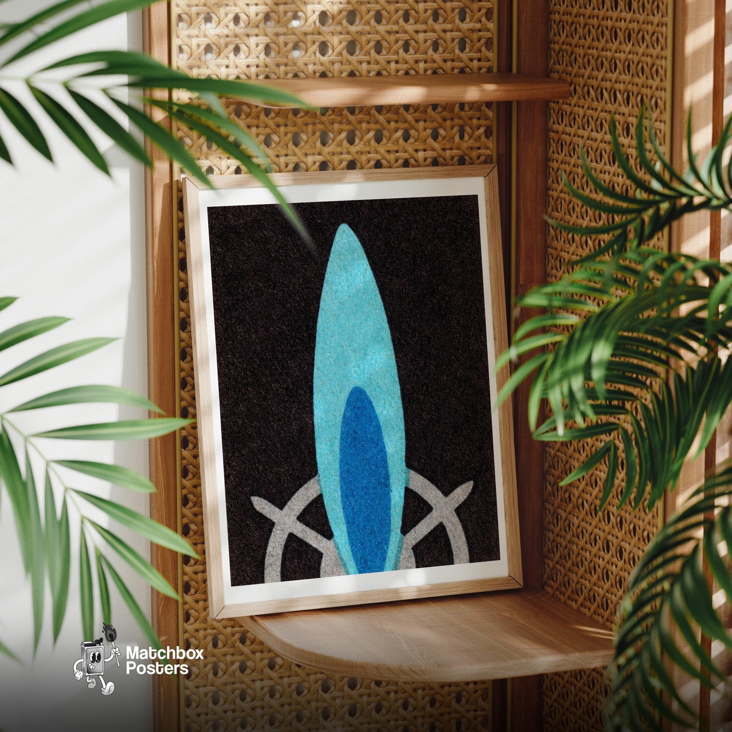 Blue Flame - vintage matchbox label print - office wall