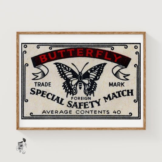 Black Butterfly - vintage matchbox label print
