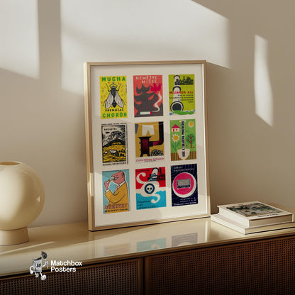 Slovak Collage - vintage matchbox label print - bedroom mockup