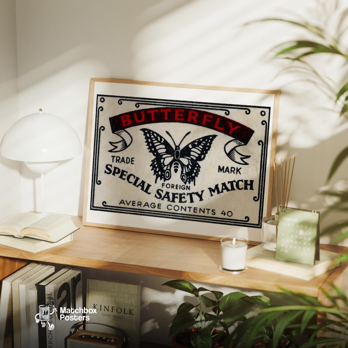 Black Butterfly - vintage matchbox label print - office wall