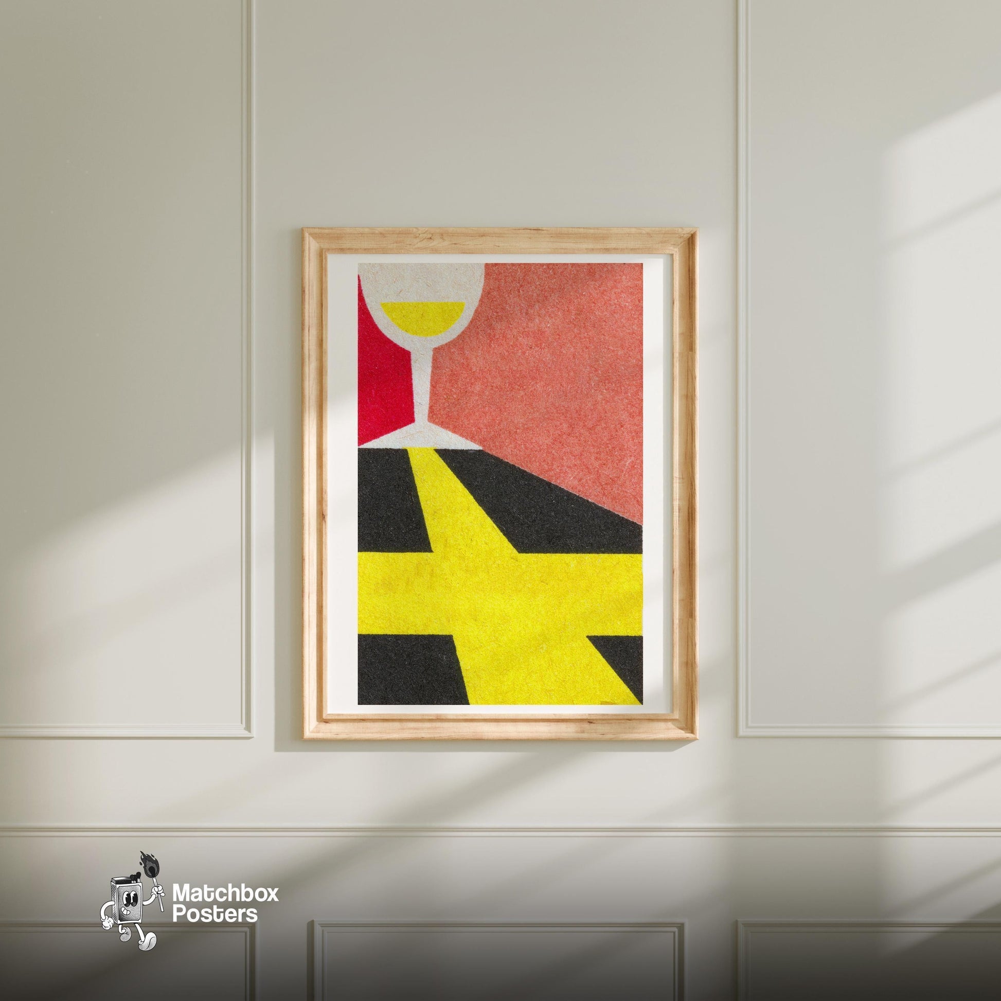 Wine Glass - vintage matchbox label print - bedroom mockup