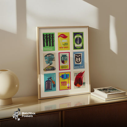 Romanian Collage - vintage matchbox label print - bedroom mockup