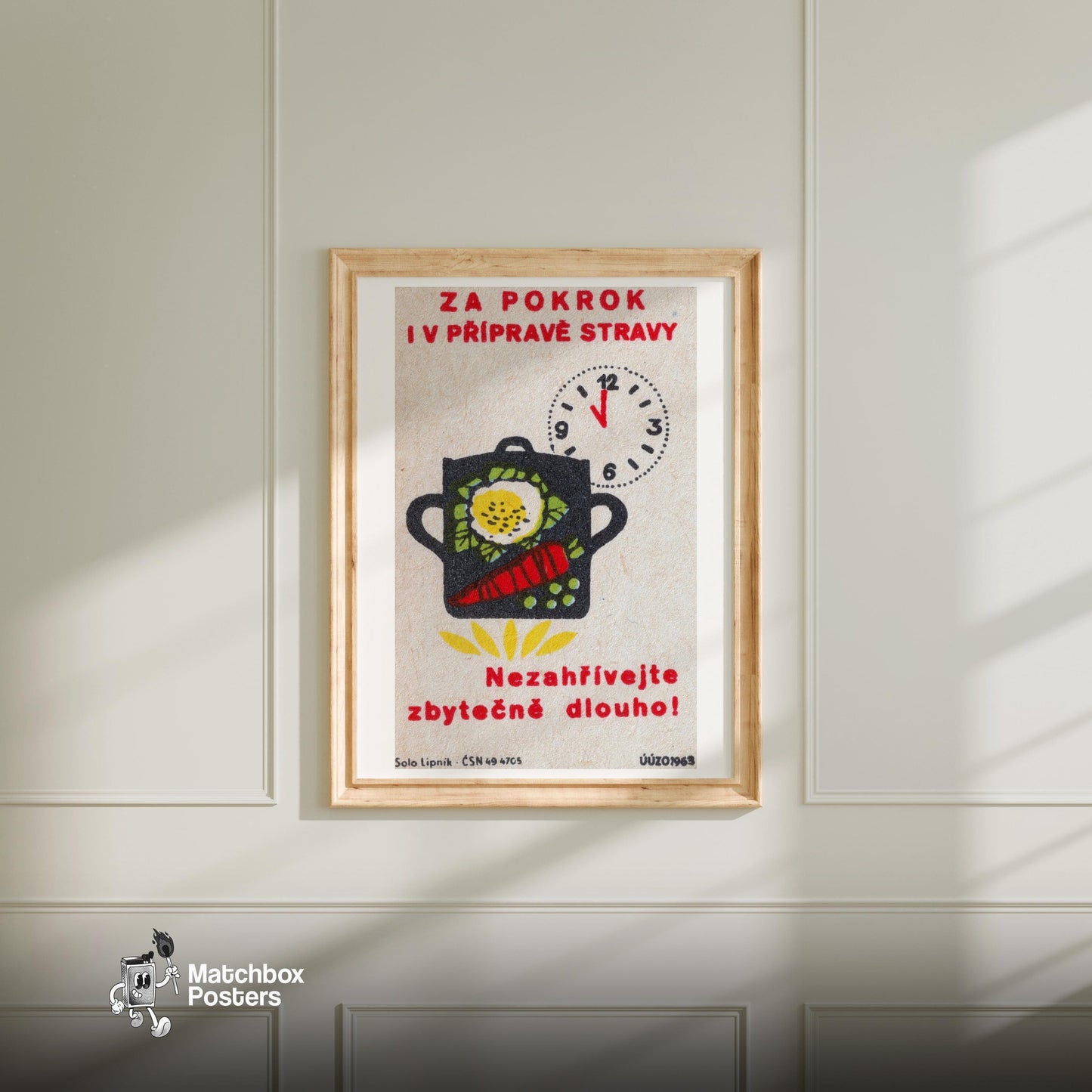 Pot with Vegetables - vintage matchbox label print - bedroom mockup
