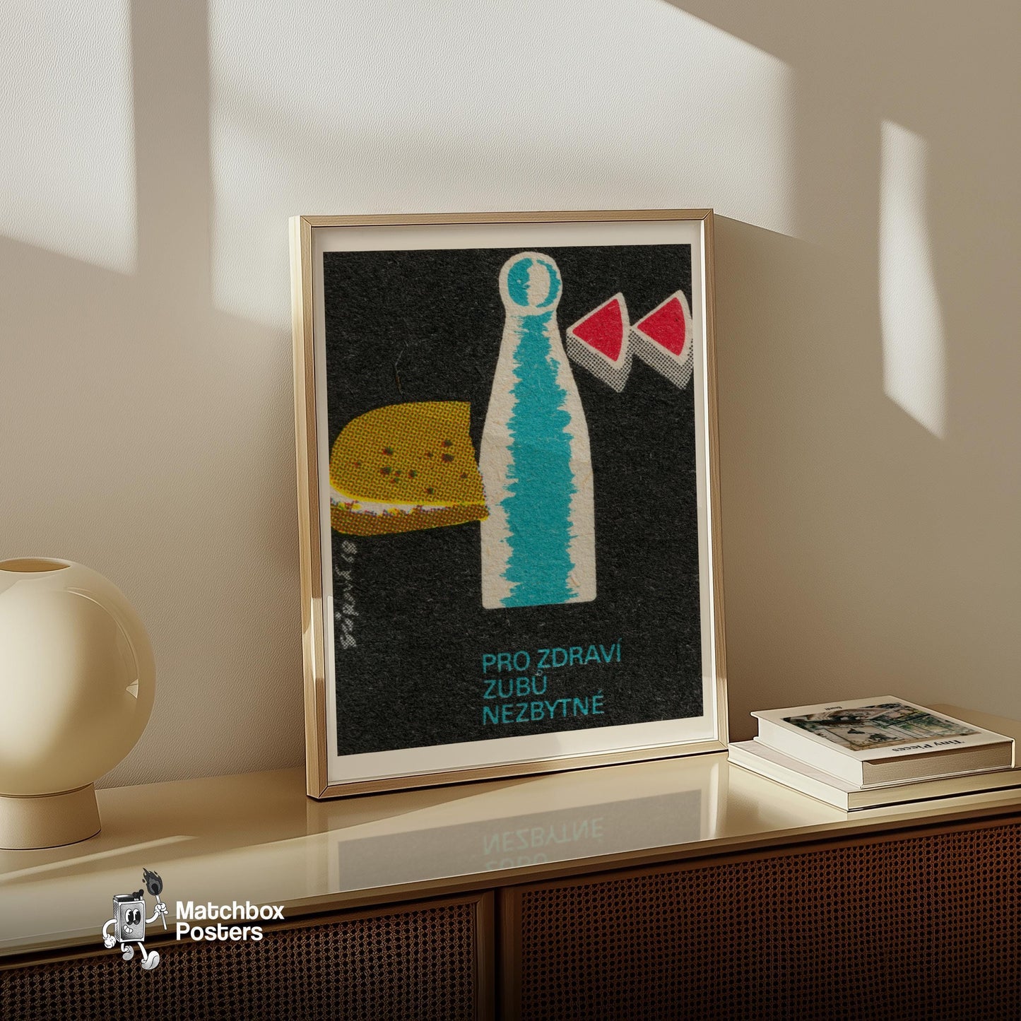 Milk and Cheese - vintage matchbox label print - size comparison