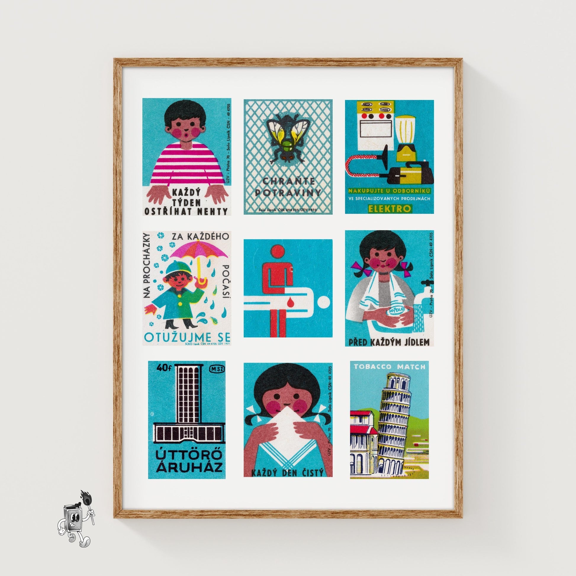 Turquoises Grid Print - vintage matchbox label print