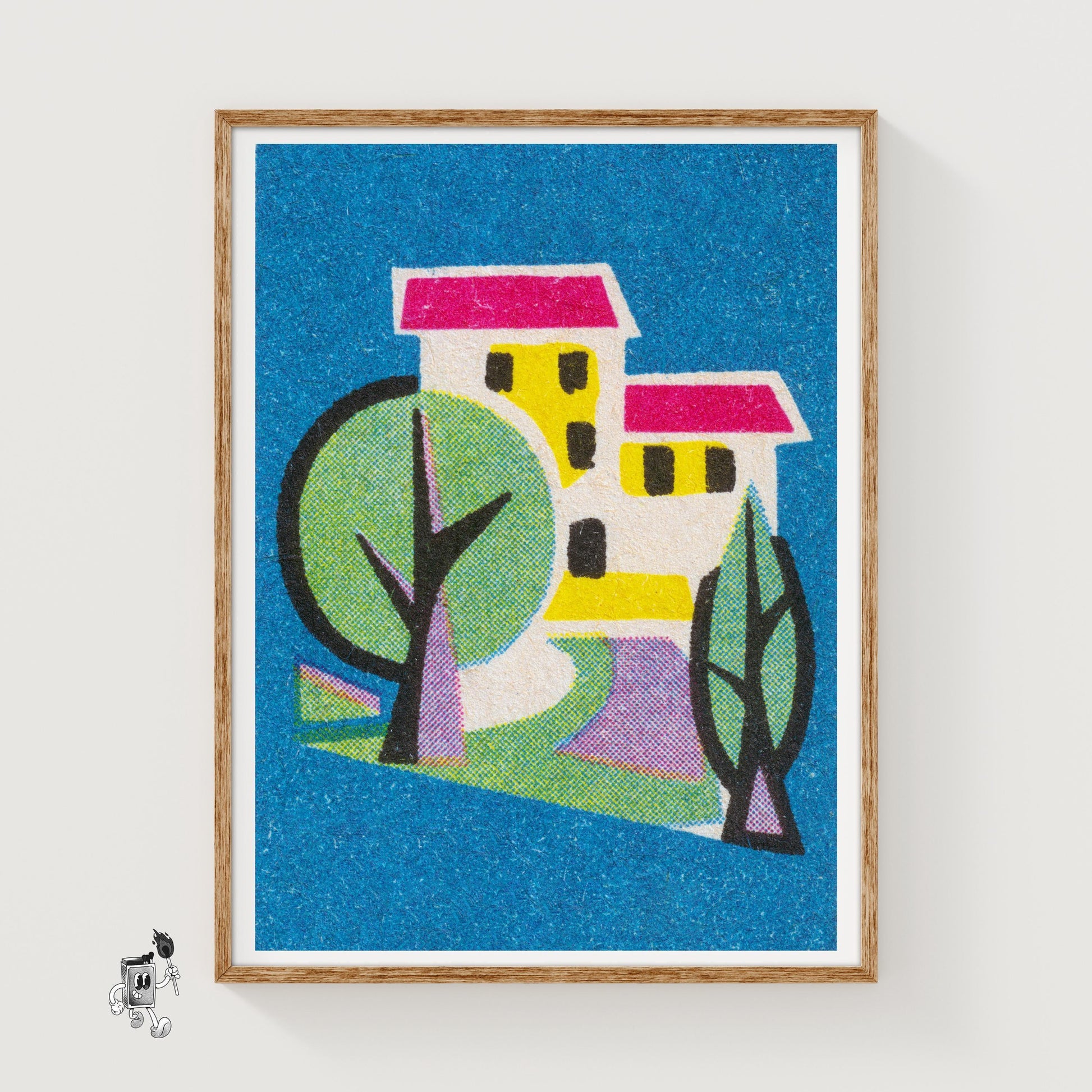 Stylized House - vintage matchbox label print