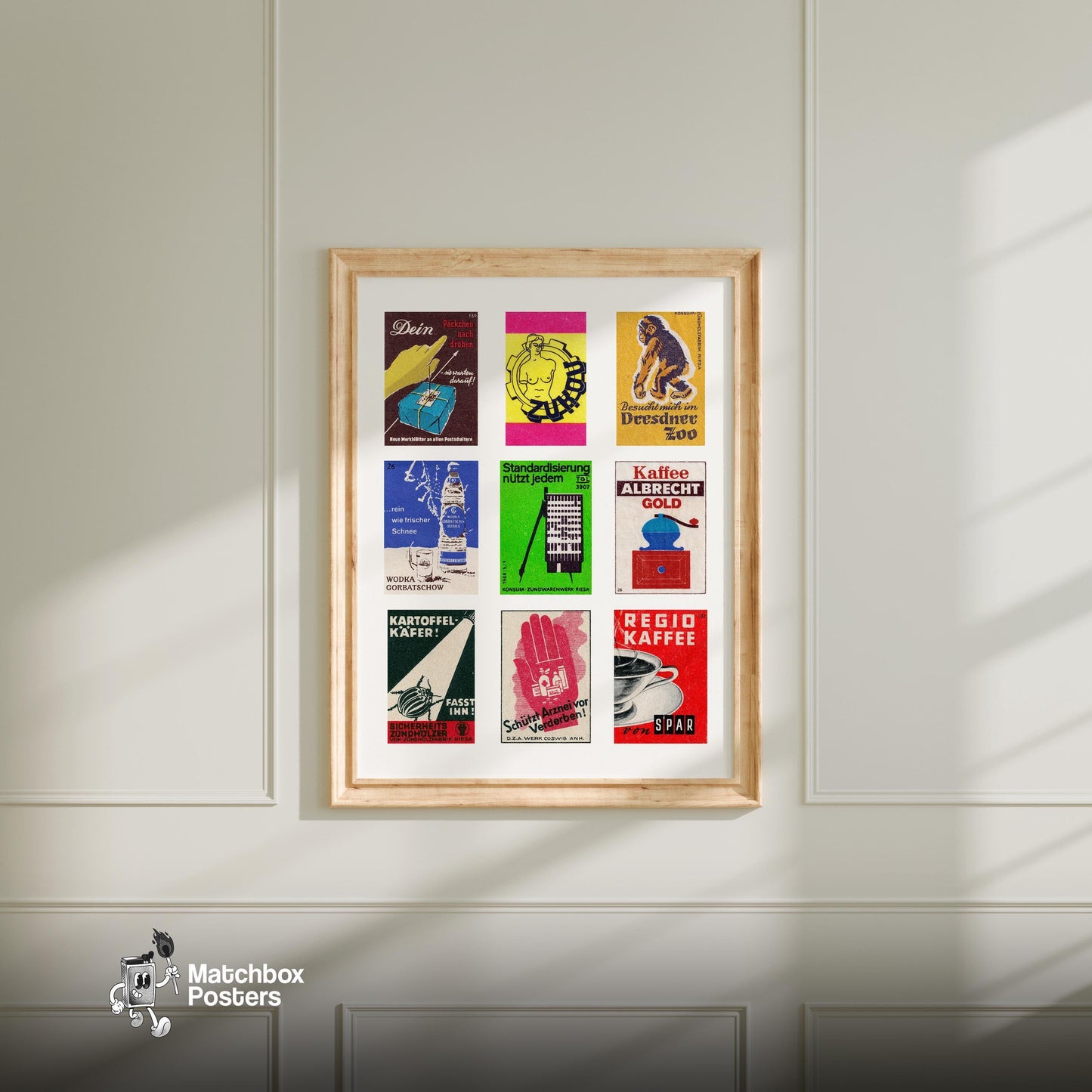 Germans Grid Print - vintage matchbox label print - living room mockup