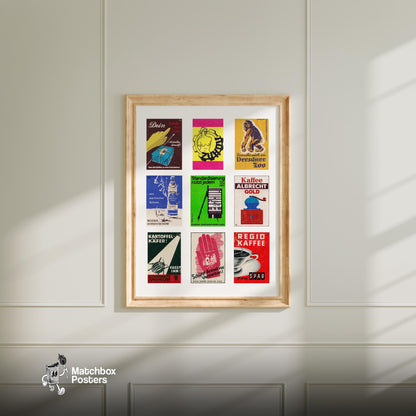 Germans Grid Print - vintage matchbox label print - living room mockup