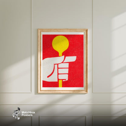 Hand Holding Matchstick - vintage matchbox label print - bedroom mockup