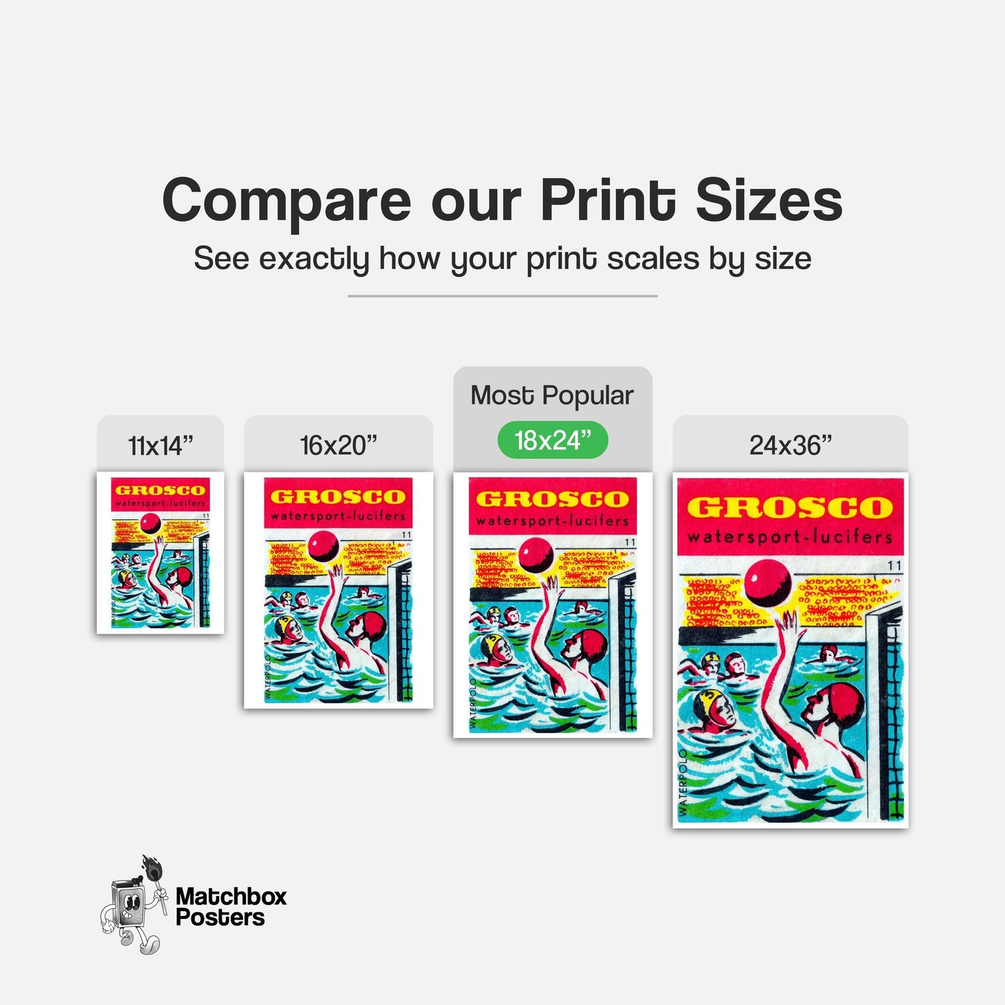 Water Polo Players - vintage matchbox label print - gallery wall preview