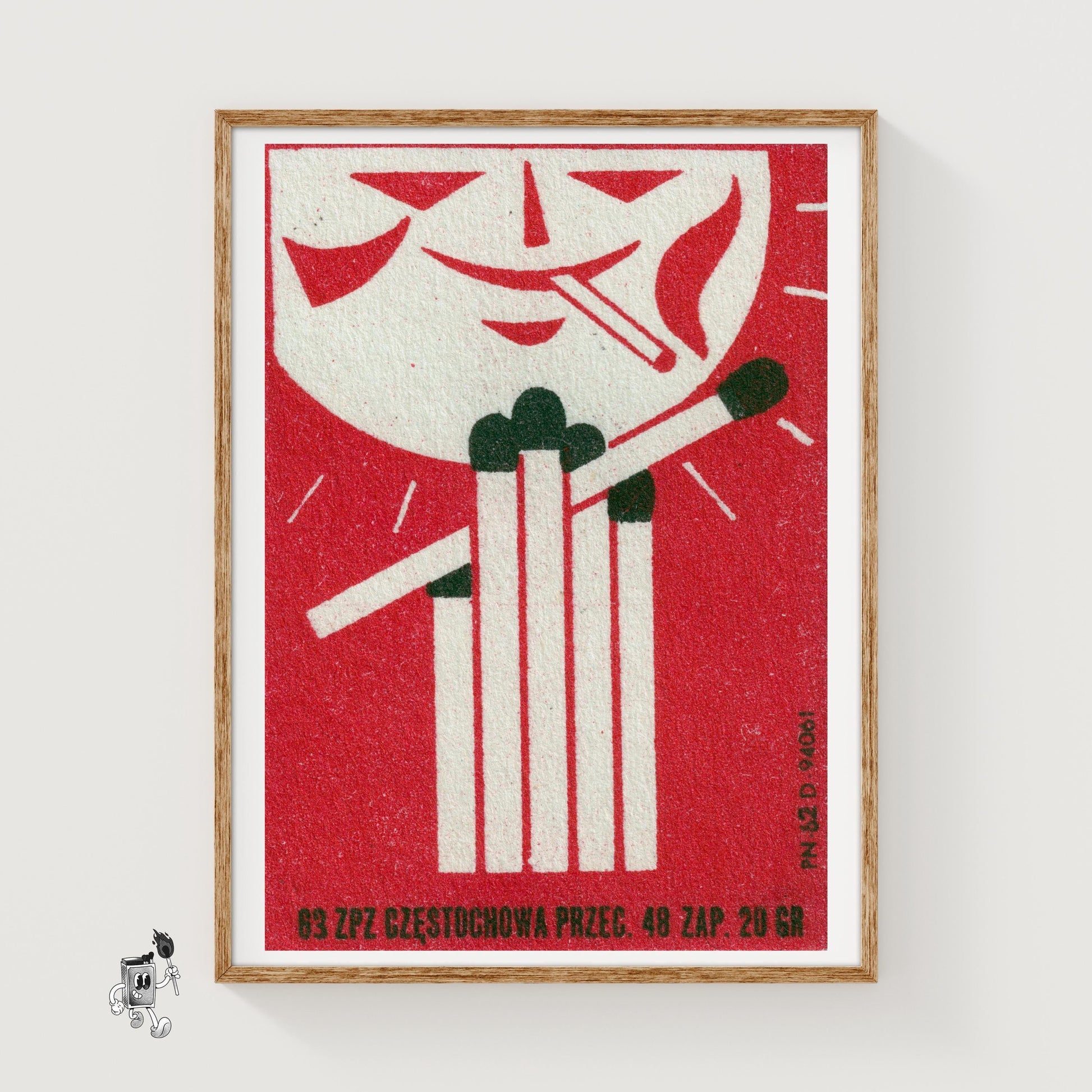 Smiling Face with Cigarette - vintage matchbox label print