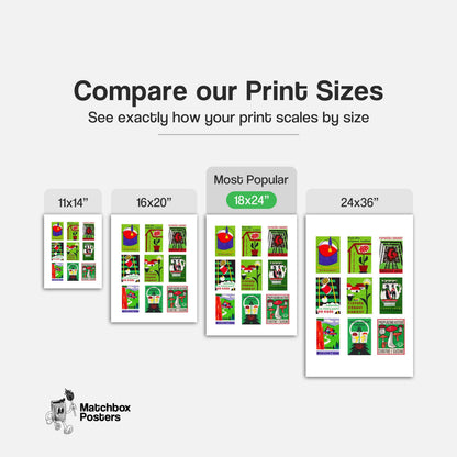 Green and Reds Grid Print - vintage matchbox label print - office wall