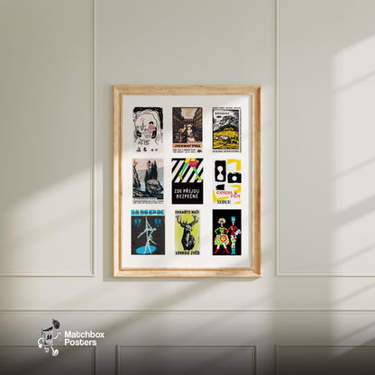 Blacks Grid Print - vintage matchbox label print - living room mockup