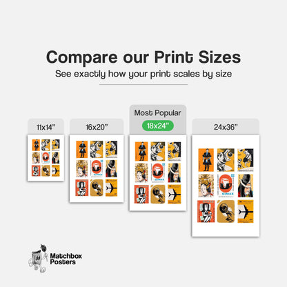 Orange and Blacks Grid Print - vintage matchbox label print - office wall