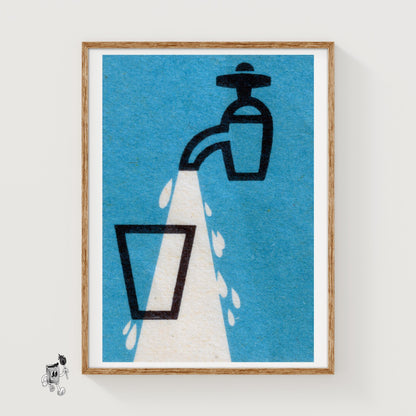 Water Flowing - vintage matchbox label print