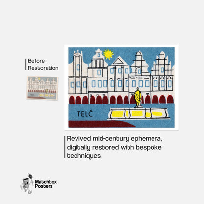 Telč Historic Buildings - vintage matchbox label print - framed wall art preview
