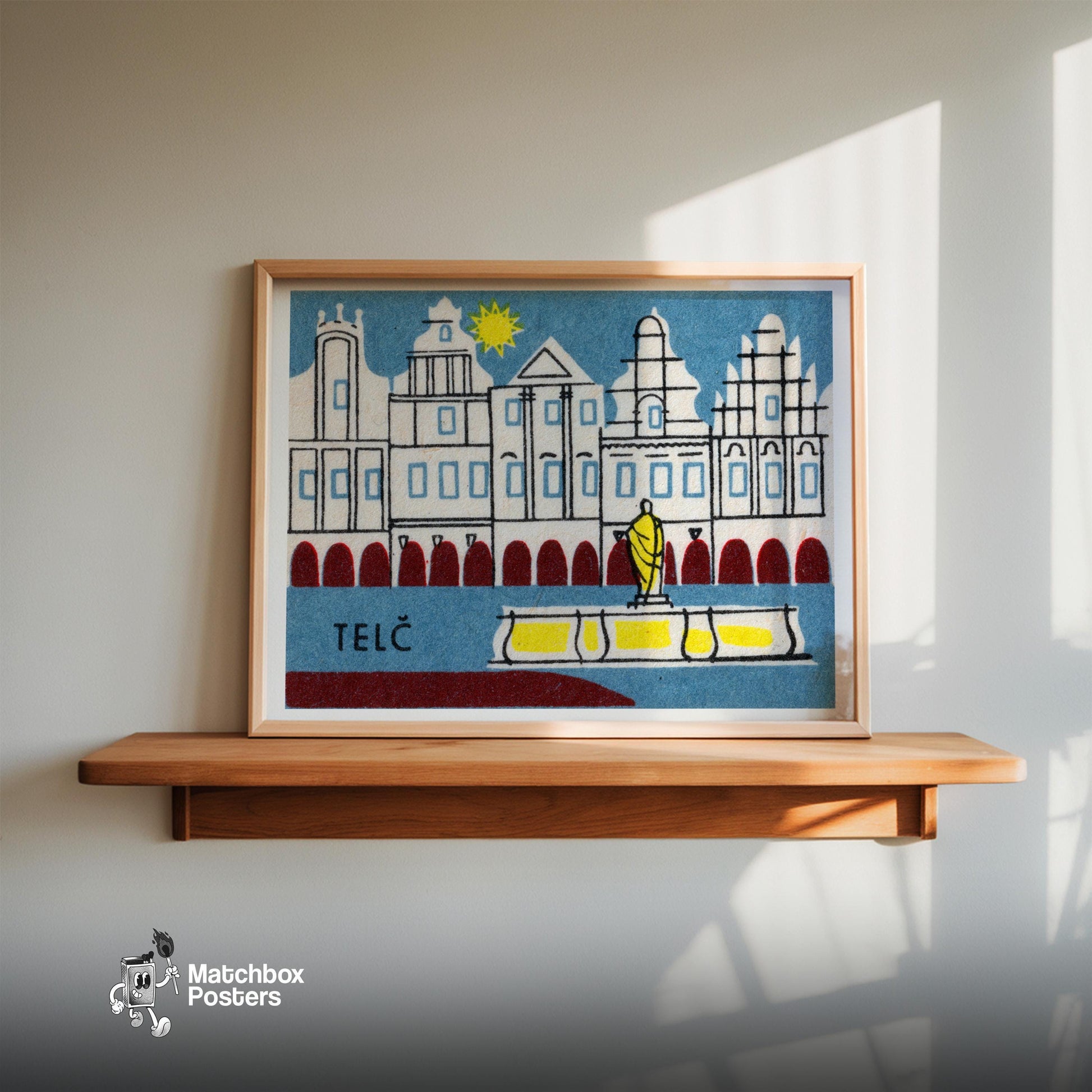 Telč Historic Buildings - vintage matchbox label print - size comparison