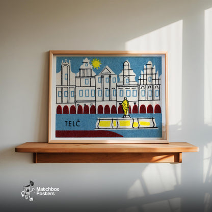 Telč Historic Buildings - vintage matchbox label print - size comparison