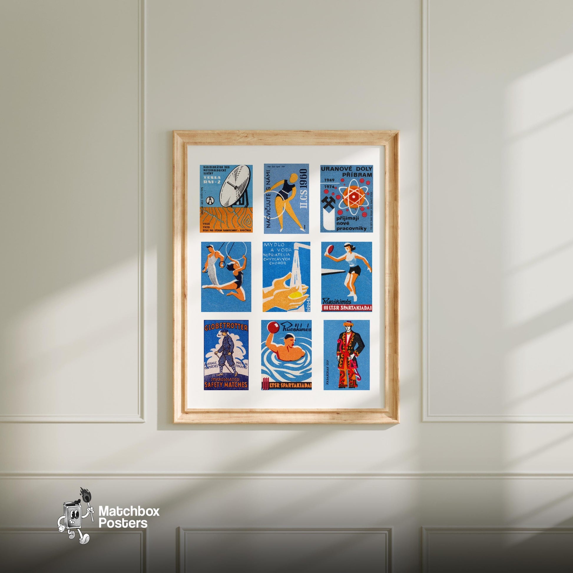 Sports - vintage matchbox label print - living room mockup