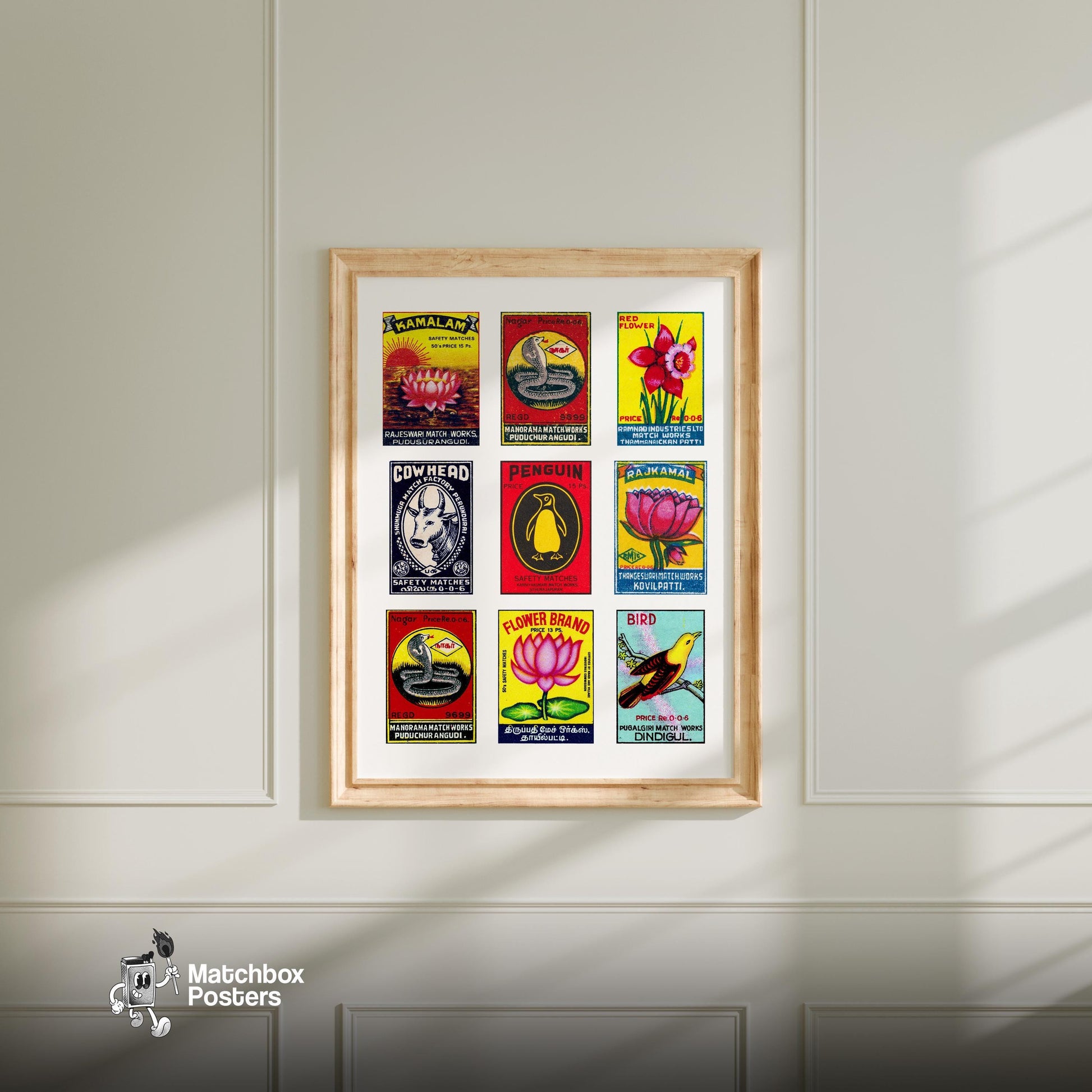 Matchbox Label - vintage matchbox label print - living room mockup