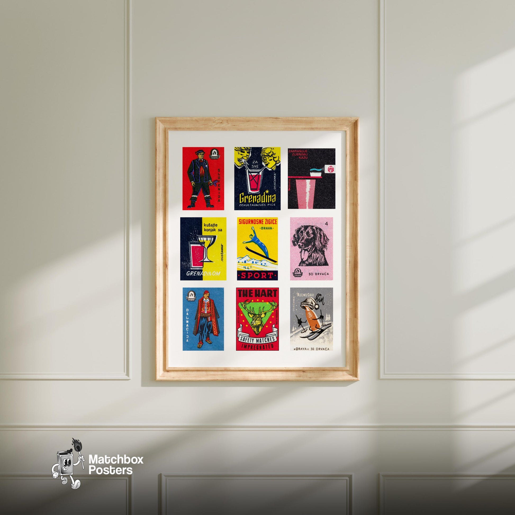 Croatian Collage - vintage matchbox label print - living room mockup