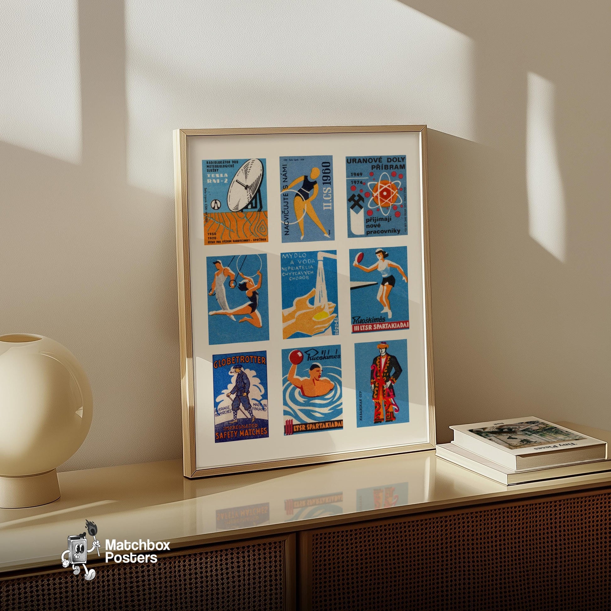 Sports - vintage matchbox label print - bedroom mockup