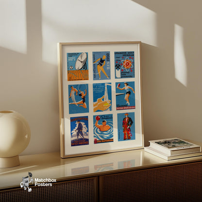 Sports - vintage matchbox label print - bedroom mockup