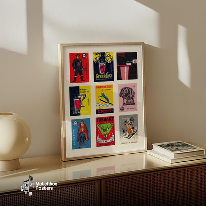 Croatian Collage - vintage matchbox label print - bedroom mockup