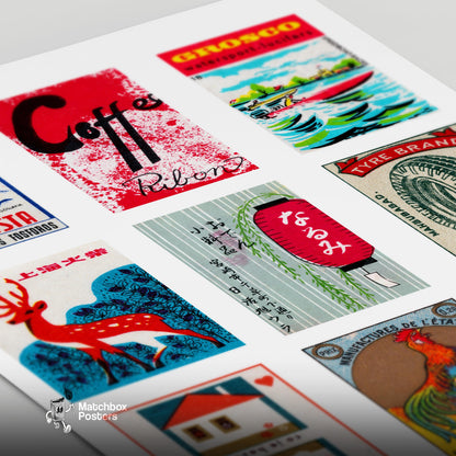 Reds Grid Print - vintage matchbox label print - close-up detail