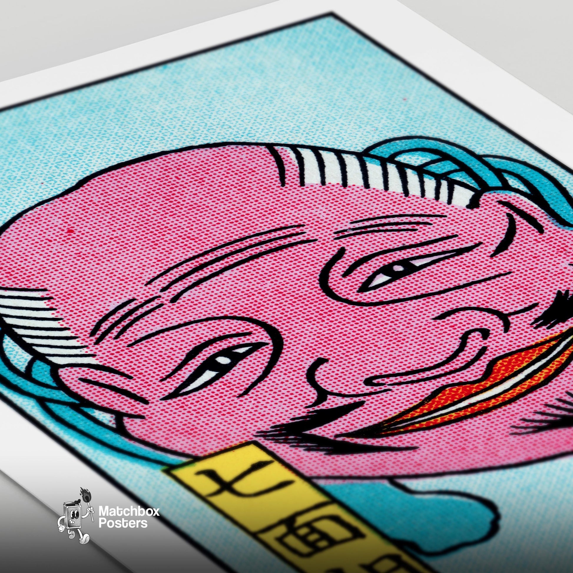 Grinning Mask - vintage matchbox label print - close-up detail