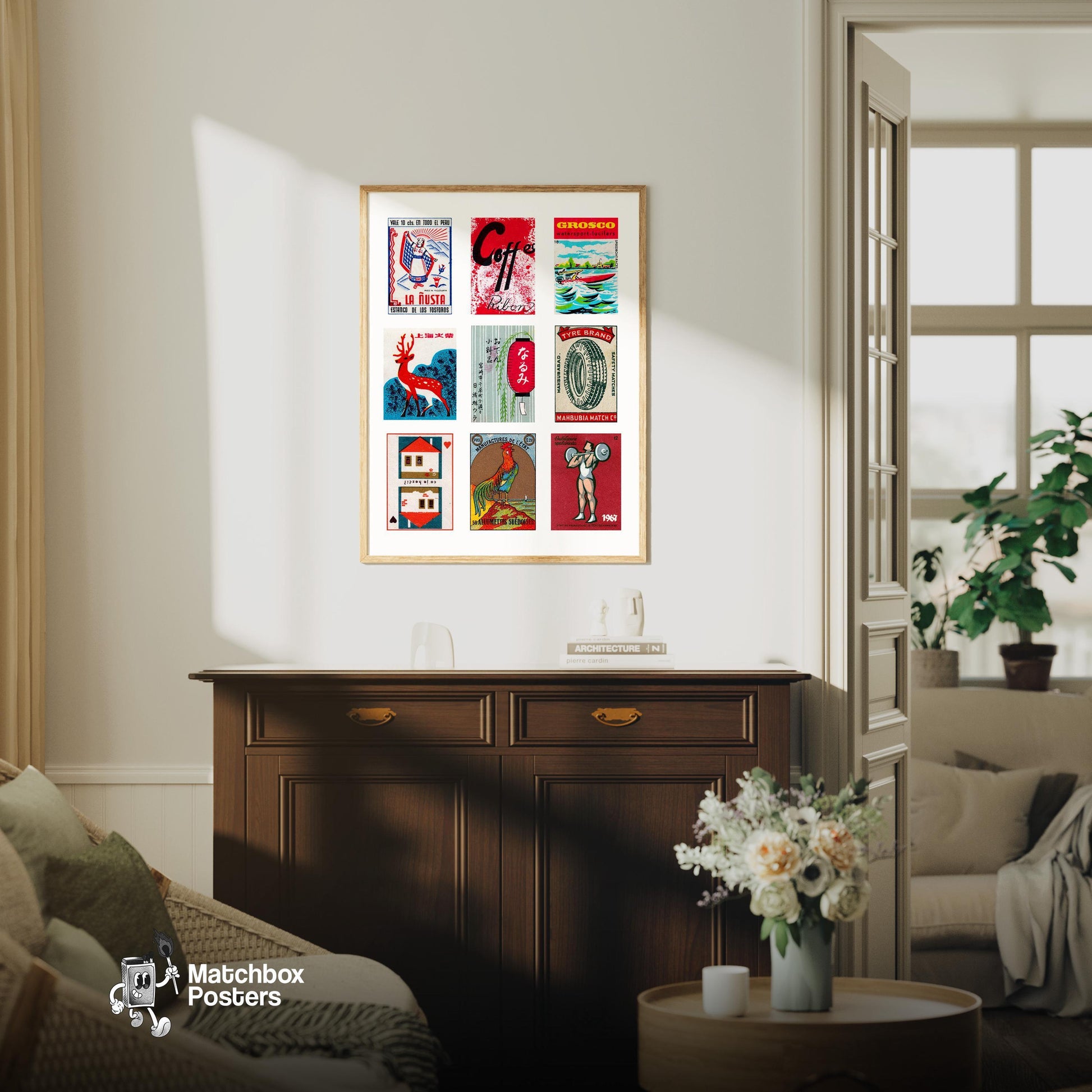 Reds Grid Print - vintage matchbox label print - framed wall art preview