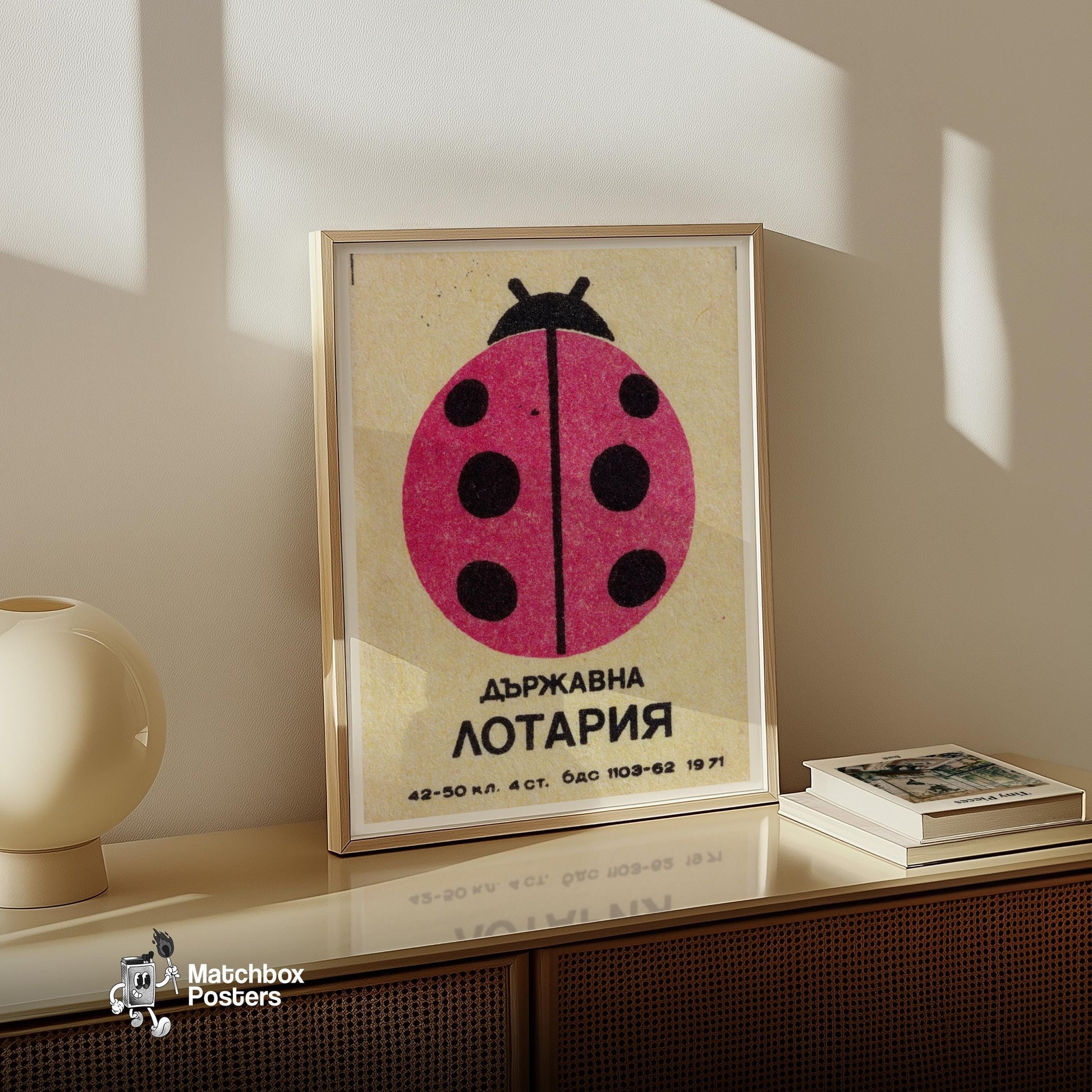 Ladybug - vintage matchbox label print - size comparison