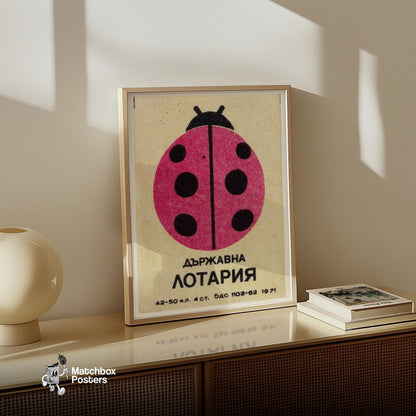 Ladybug - vintage matchbox label print - size comparison