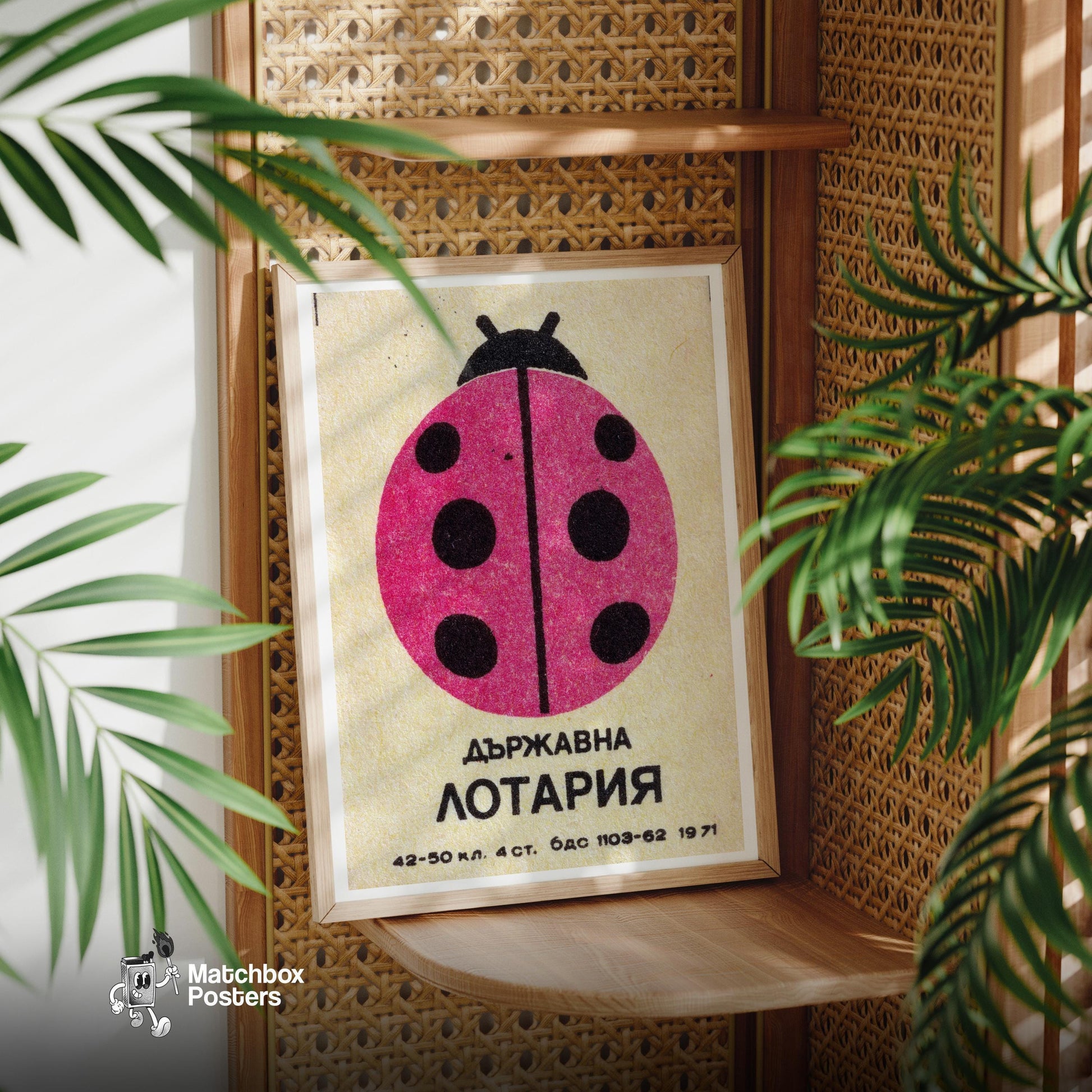 Ladybug - vintage matchbox label print - office wall