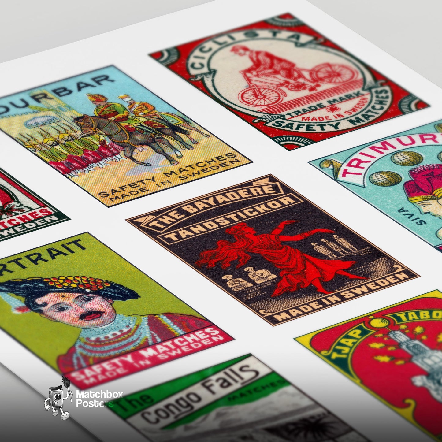 Swedishs Grid Print - vintage matchbox label print - close-up detail