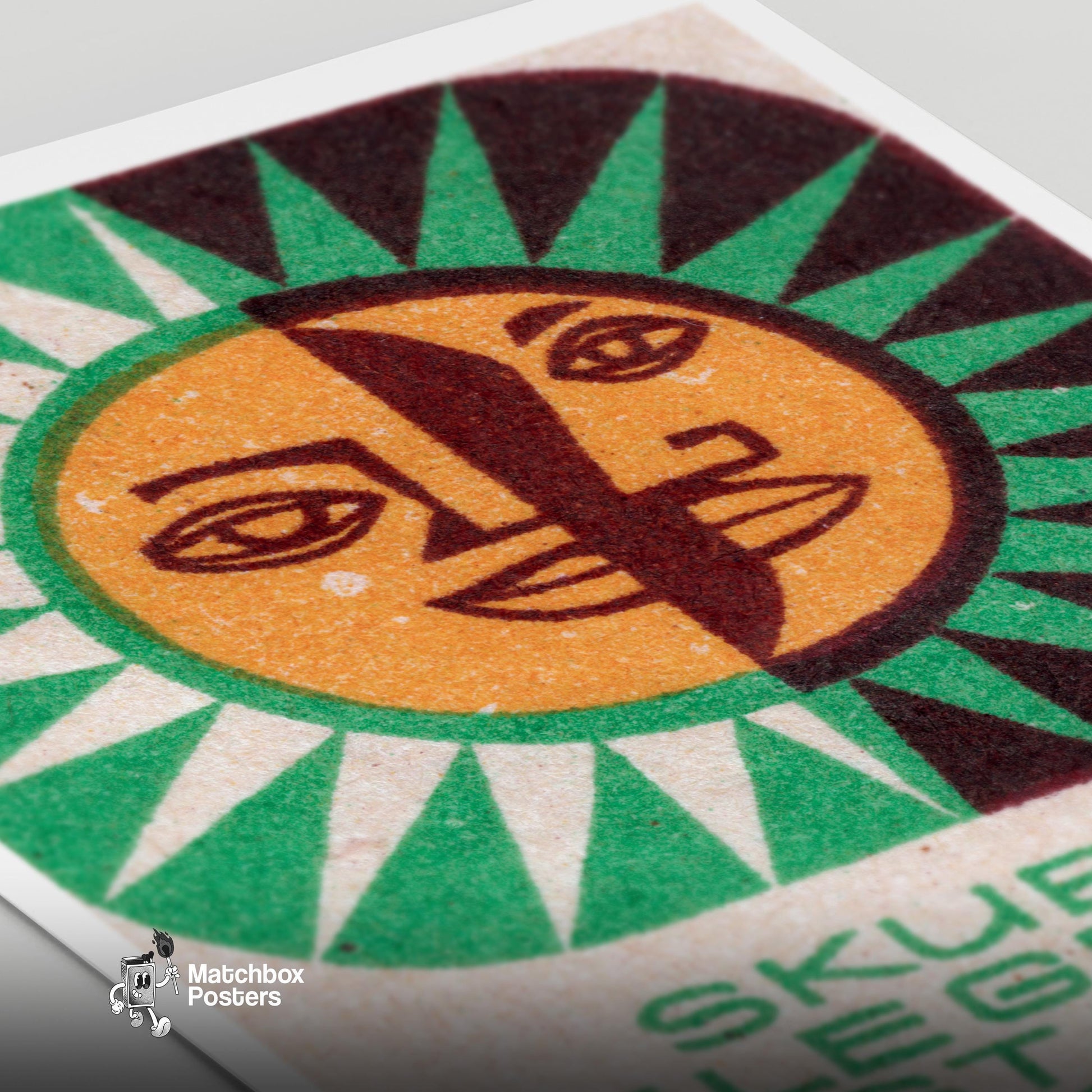 Sun and Moon - vintage matchbox label print - close-up detail