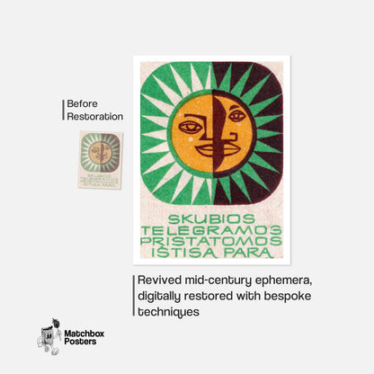 Sun and Moon - vintage matchbox label print - framed wall art preview
