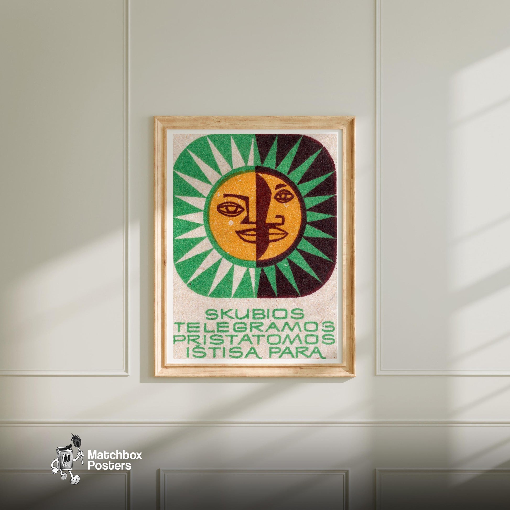 Sun and Moon - vintage matchbox label print - bedroom mockup