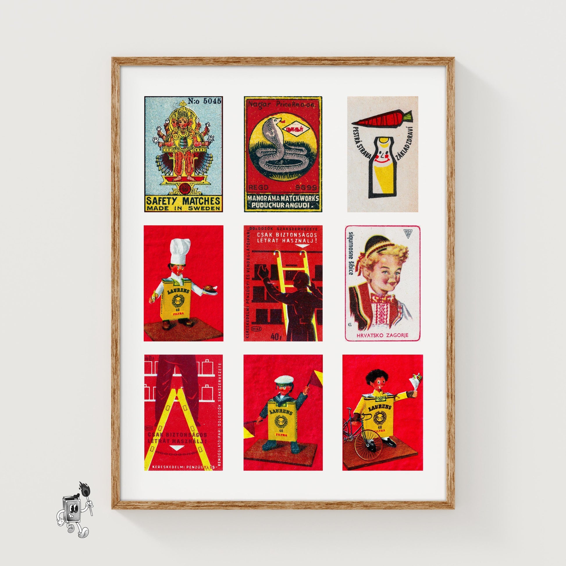 Red and Yellows Grid Print - vintage matchbox label print