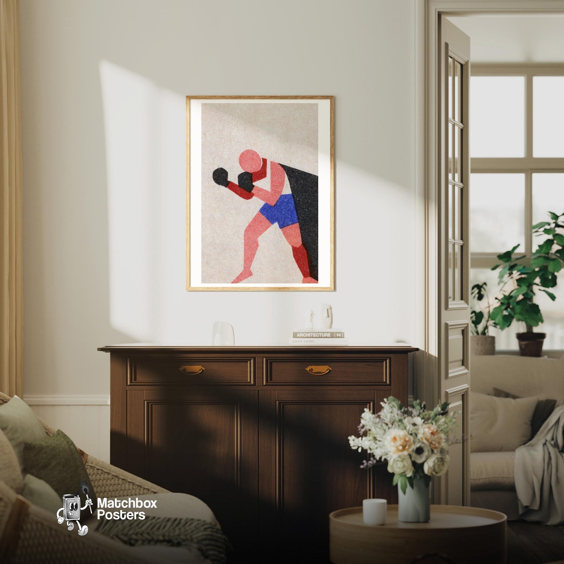 Boxer - vintage matchbox label print - living room mockup