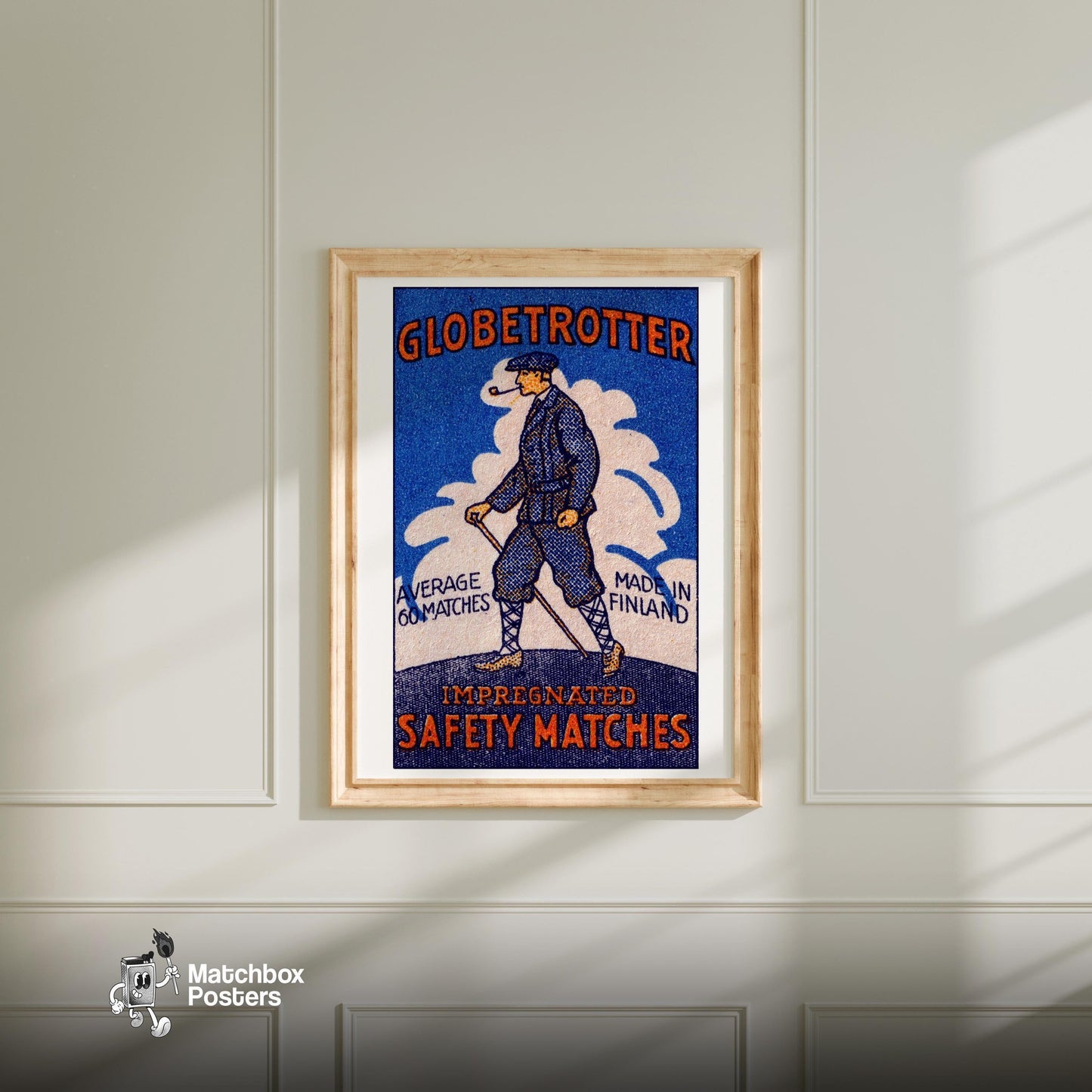 Man with Pipe - vintage matchbox label print - bedroom mockup
