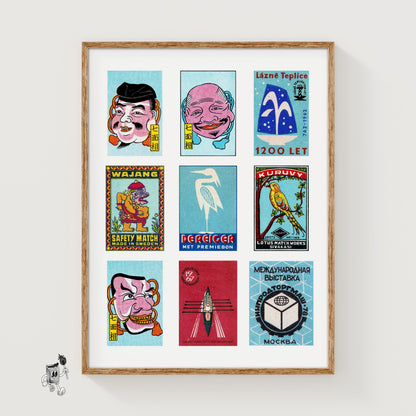 Light Blues Grid Print - vintage matchbox label print