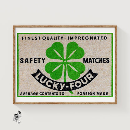 Four-Leaf Clover - vintage matchbox label print