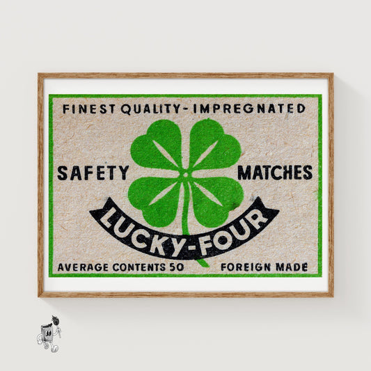 Four-Leaf Clover - vintage matchbox label print