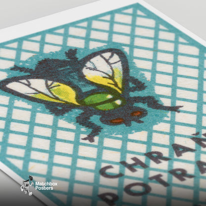 Fly - vintage matchbox label print - close-up detail