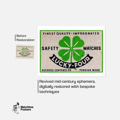Four-Leaf Clover - vintage matchbox label print - framed wall art preview