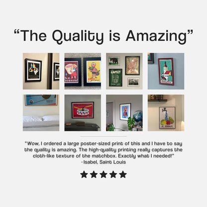 Red and Teals Grid Print - vintage matchbox label print - gallery wall preview