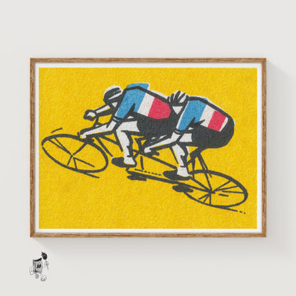 Tandem Cyclists - vintage matchbox label print