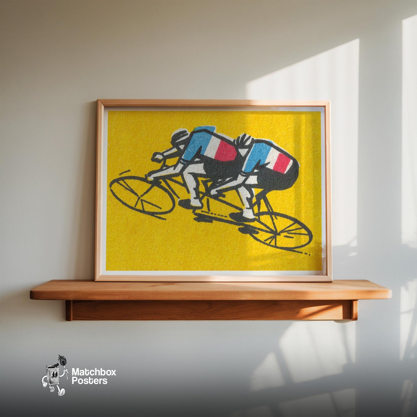 Tandem Cyclists - vintage matchbox label print - size comparison