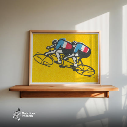 Tandem Cyclists - vintage matchbox label print - size comparison